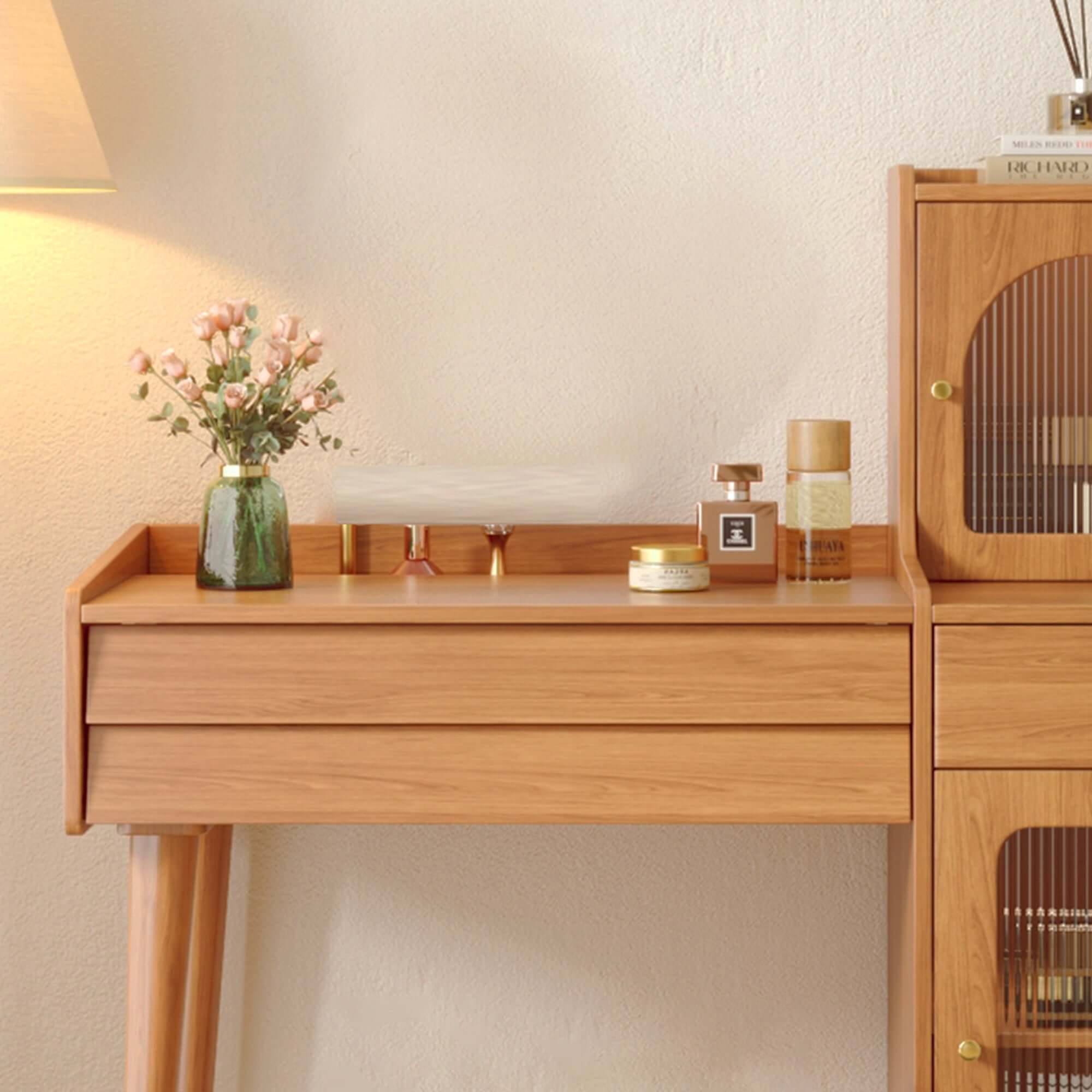Wooden storage dressing table with adjustable side cabinet for versatile organization