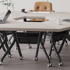 Solid wood multifunctional meeting table with geometric design and movable wheels