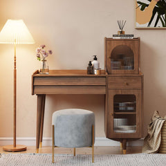 Storage Dressing Table Wooden with Adjustable Side Cabinet Position