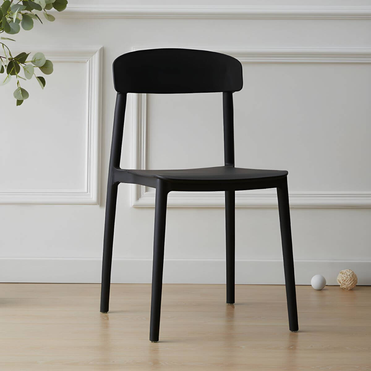 Scandinavian style low back kitchen and dining chair made of plastic and acrylic