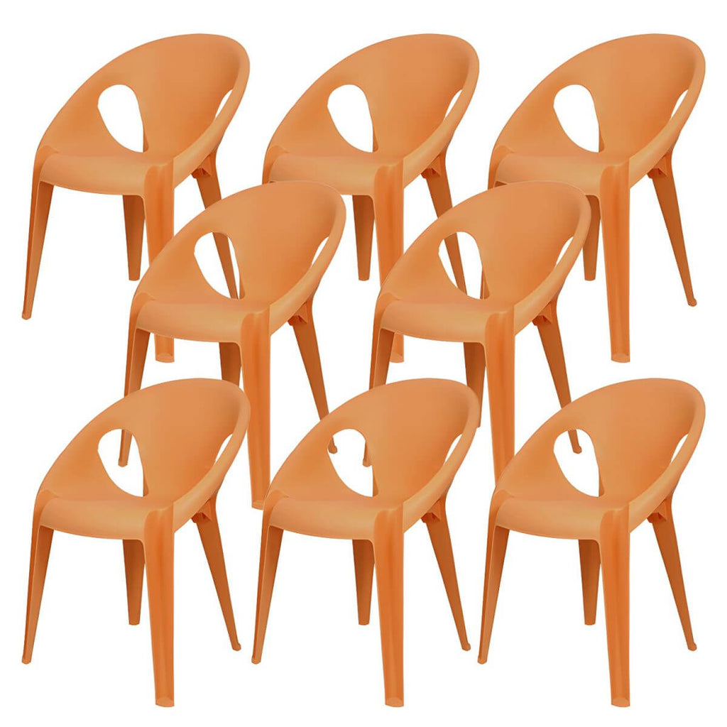 Stackable modern arm chair with open back made of plastic and acrylic for dining