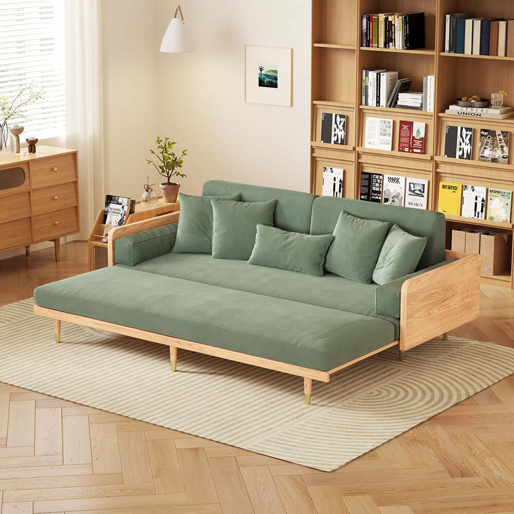 Modern 3 seater sofa bed with wooden frame and pull-out convertible design