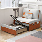 Orange polyester blend sleeper sofa with steel frame and casters, modern futon for versatile seating
