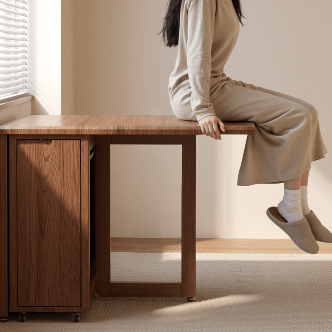 Folding dining table with storage, space-saving and multi-purpose design for small spaces