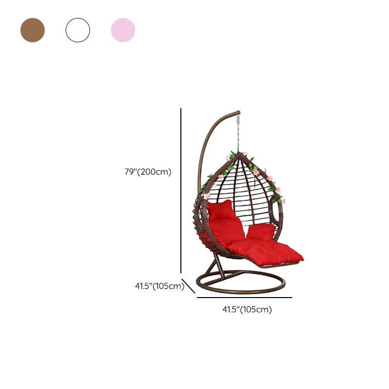Two-seater metal porch swing egg chair with stand, cushions, and chain included