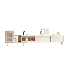 Retracted & Extendable TV Stand Beige Media Console with Drawers & Storage