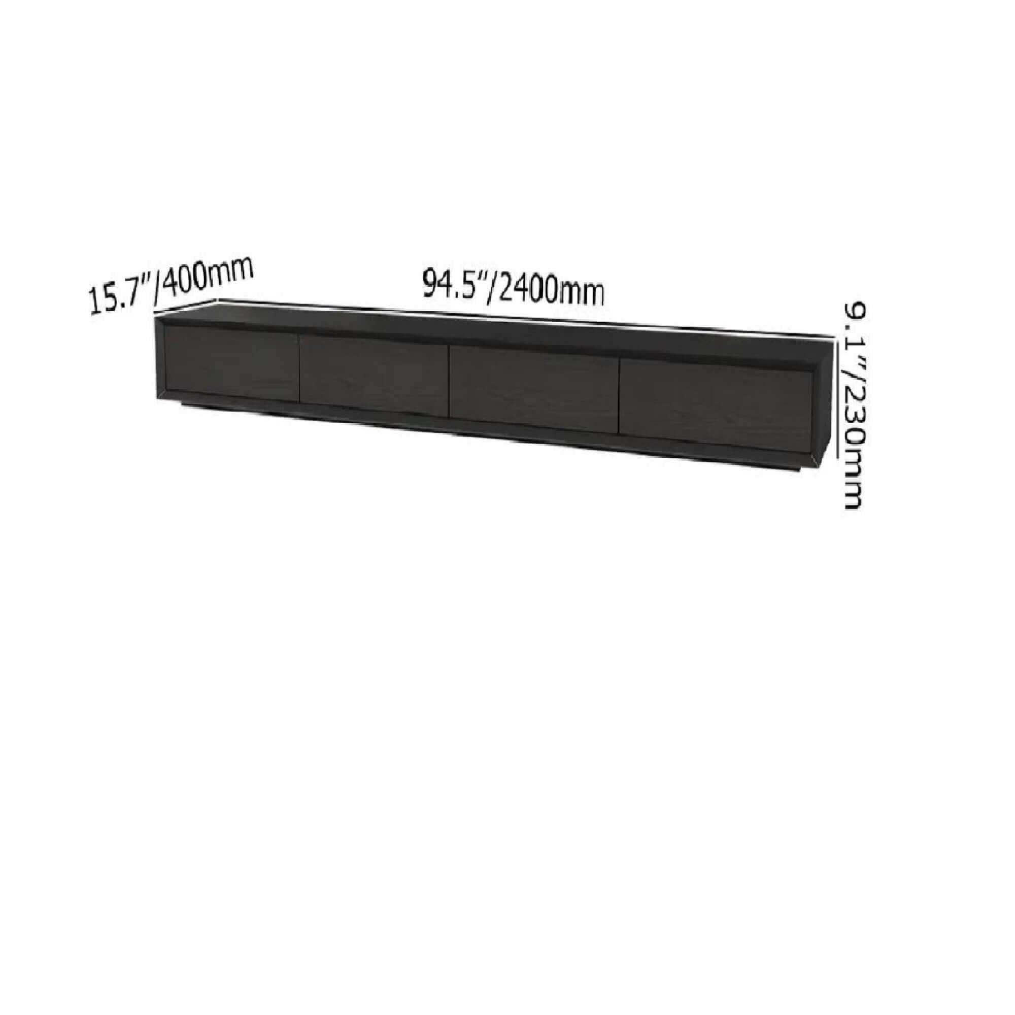 Black rectangular wood TV stand with 4 drawers, fits TVs up to 88 inches