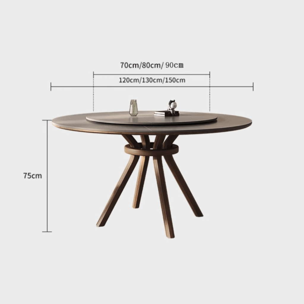 High-End Rotating Round Dining Table in Stylish Gray and Warm Wood Finish