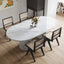 Modern oval marble dining table with white double pedestal base for stylish dining rooms