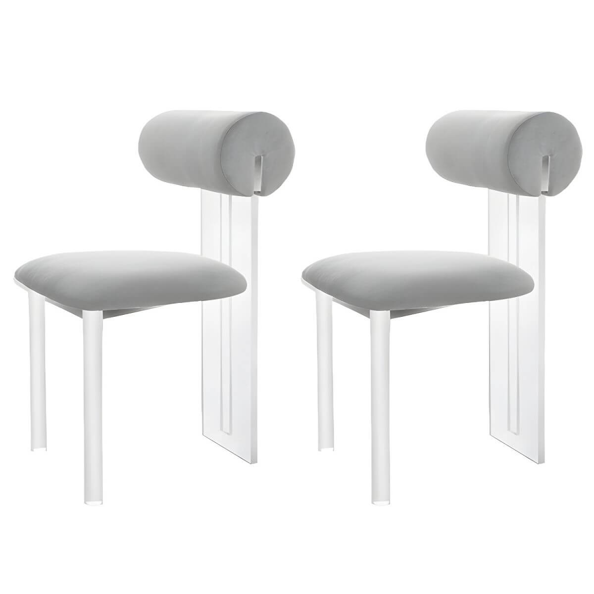 Contemporary upholstered dining chair with clear acrylic frame for kitchen seating