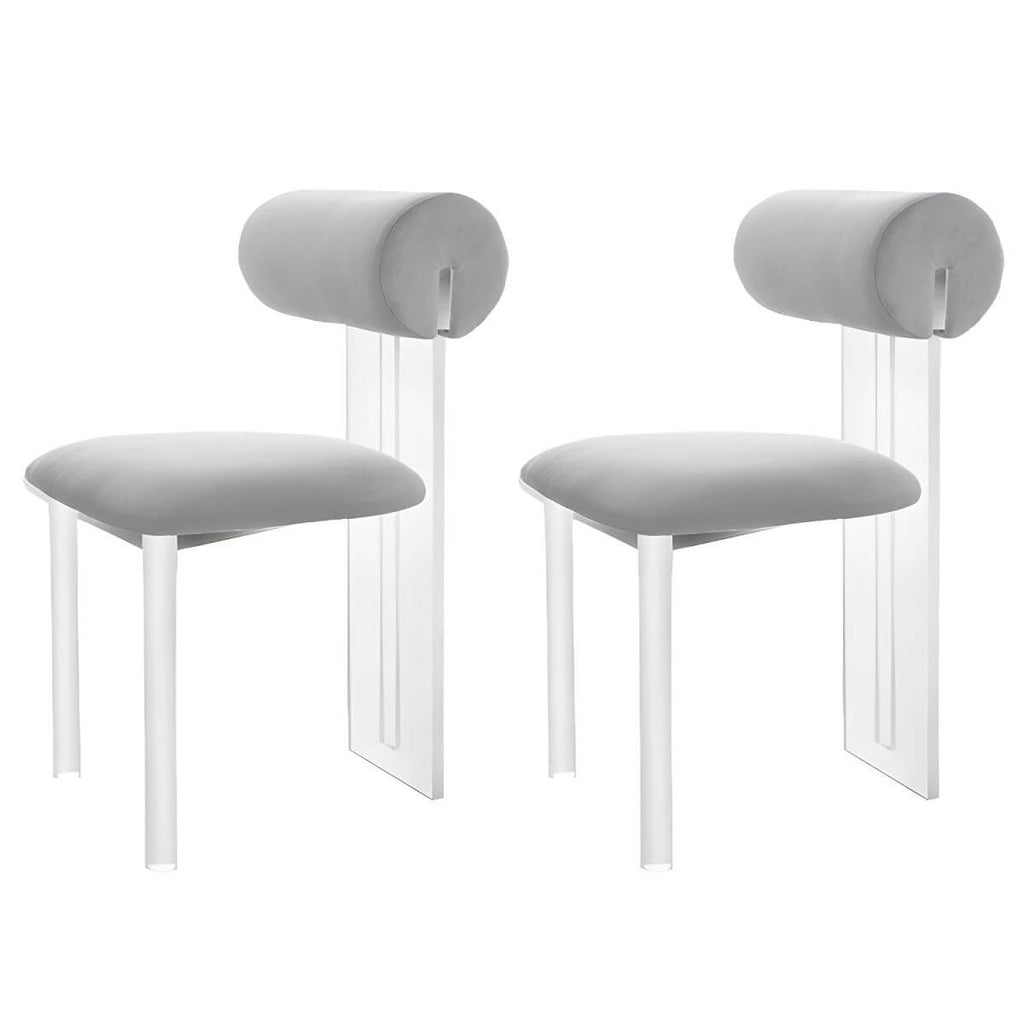 Contemporary upholstered dining chair with clear acrylic frame for kitchen seating