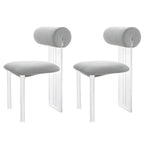Contemporary upholstered dining chair with clear acrylic frame for kitchen seating
