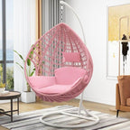 Oxidation resistant tropical magenta and grey basket alloy framed porch swing with stand and cushions