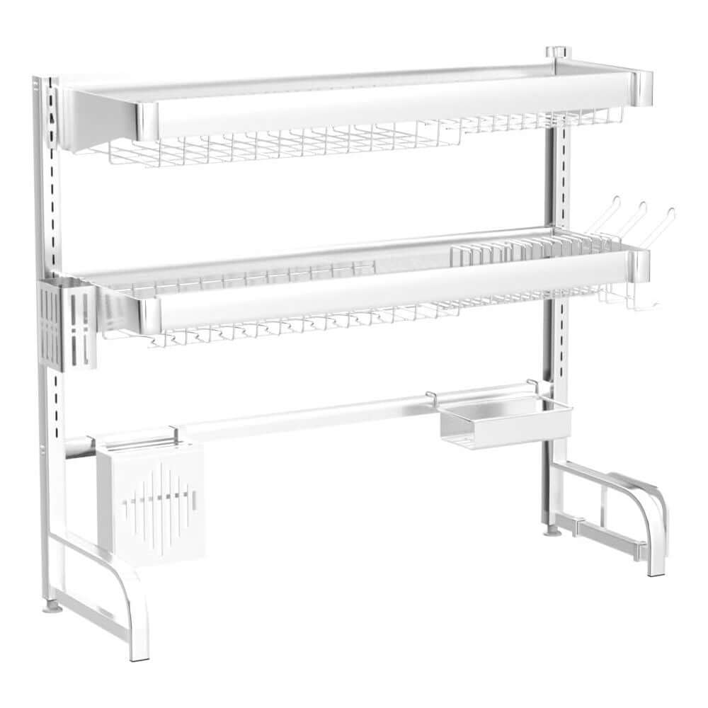 3-tier over sink dish drying rack made of 304 stainless steel, adjustable size 25.5 to 35.5 inches