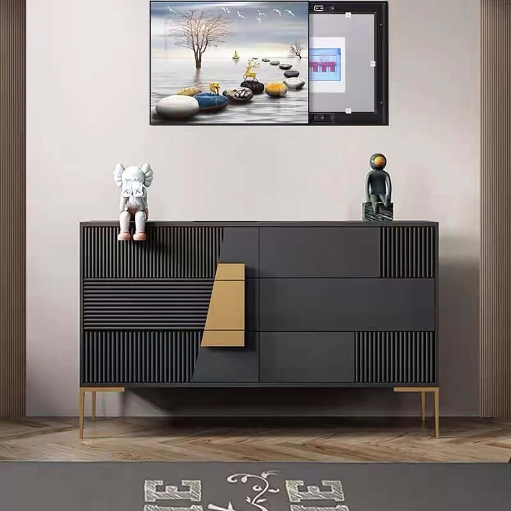 Wooden storage cabinet sideboard with multiple shelves for organized buffet storage