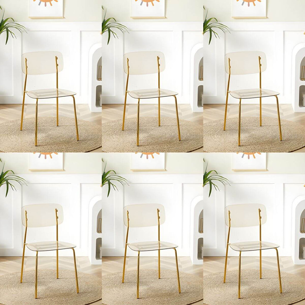 Transparent acrylic dining chair with modern design, perfect for living room and kitchen seating