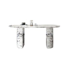 Oval multicolor marble dining table set with contemporary design for dining rooms