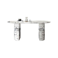 Contemporary Oval Marble Stone Multicolor Dining Table Set Dining Room Sets