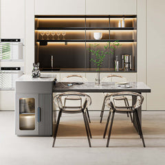 Slate Island Extendable Dining Table with Storage Cabinet Integrated