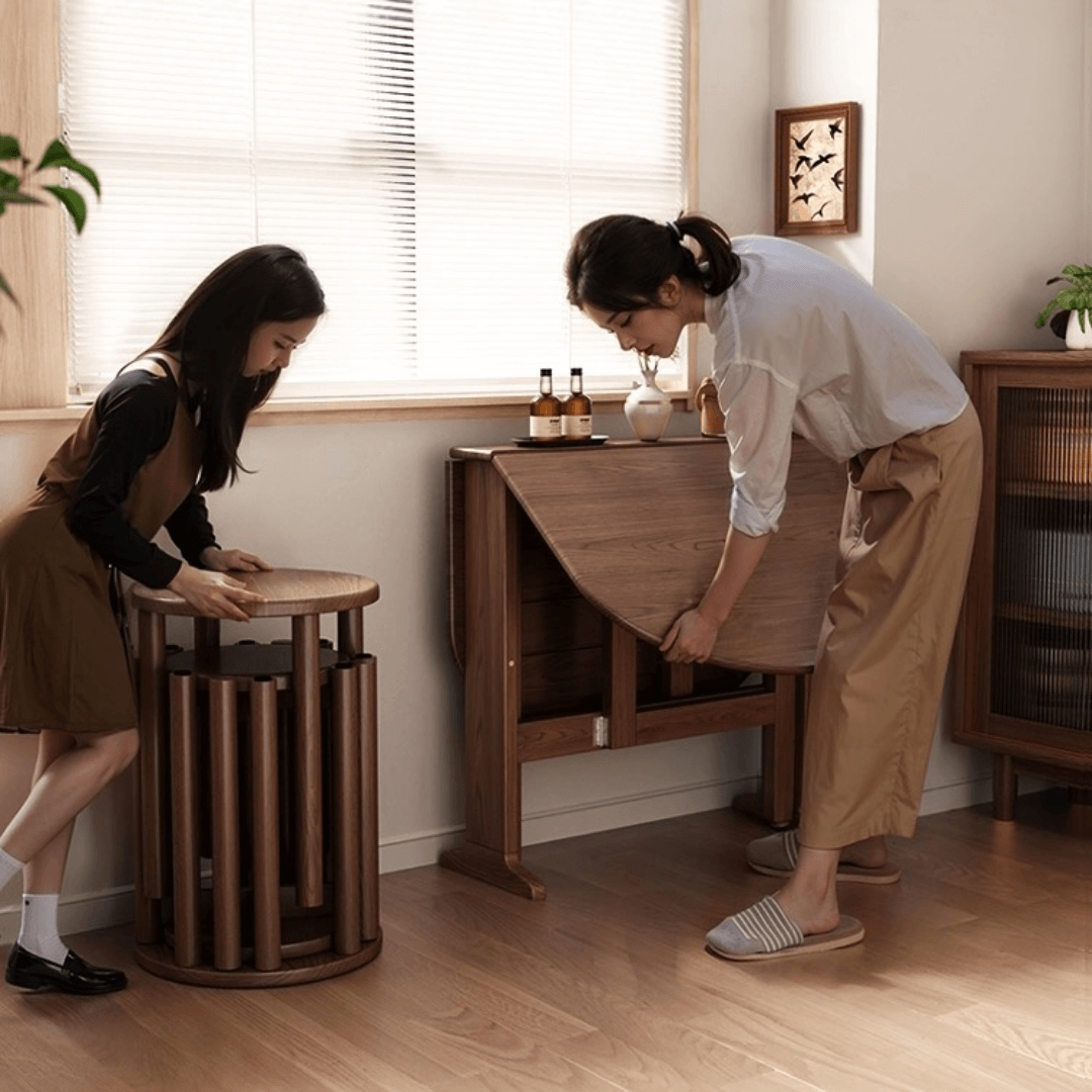 Wooden round folding table ideal for versatile home use and easy storage