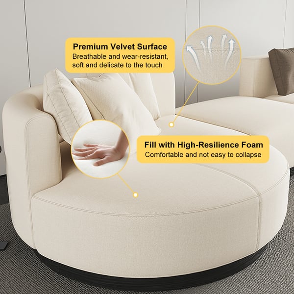 Beige modern L-shaped sectional sofa with pillows and black legs, perfect for corner seating