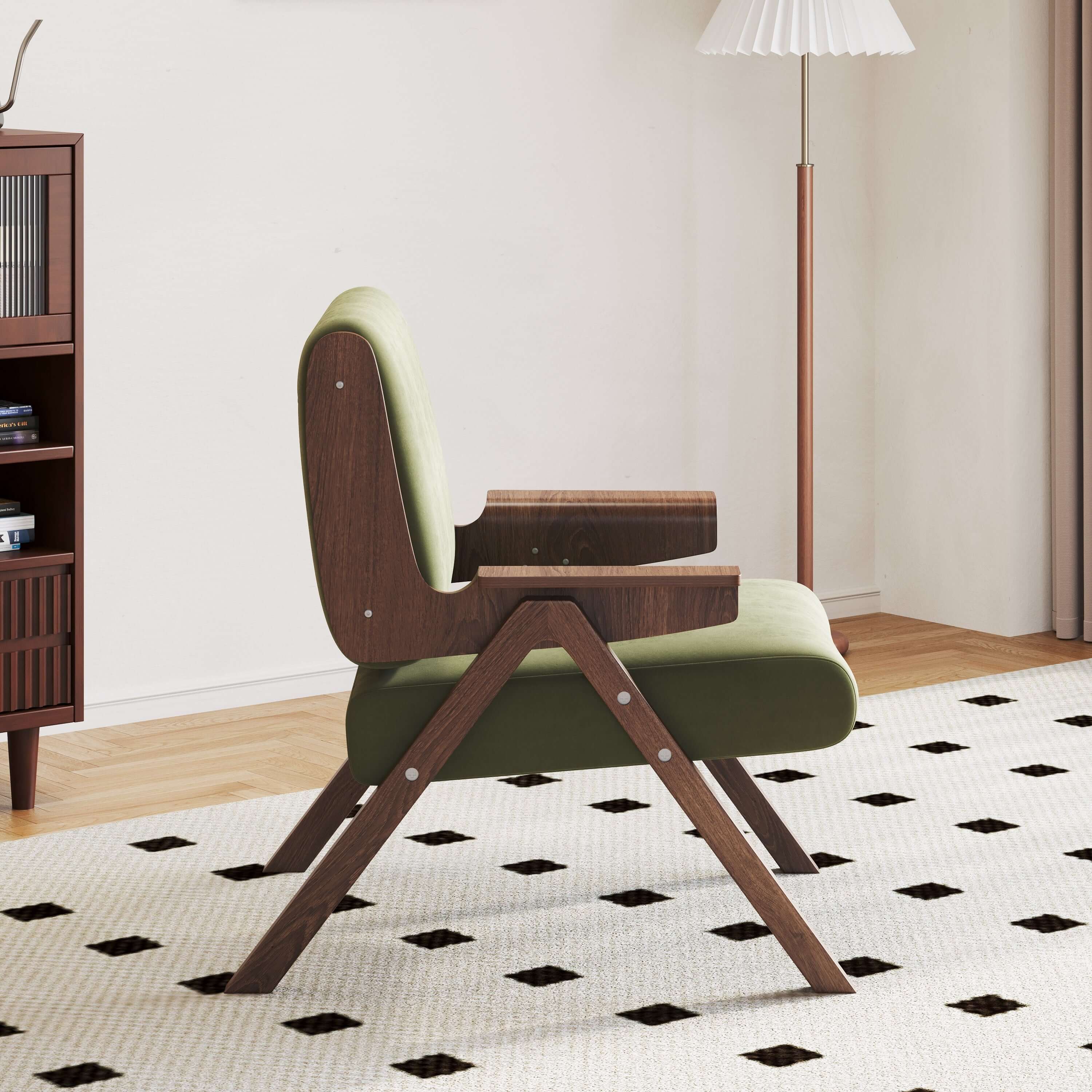 White modern accent armchair sofa with black stripes, stylish and comfortable seating