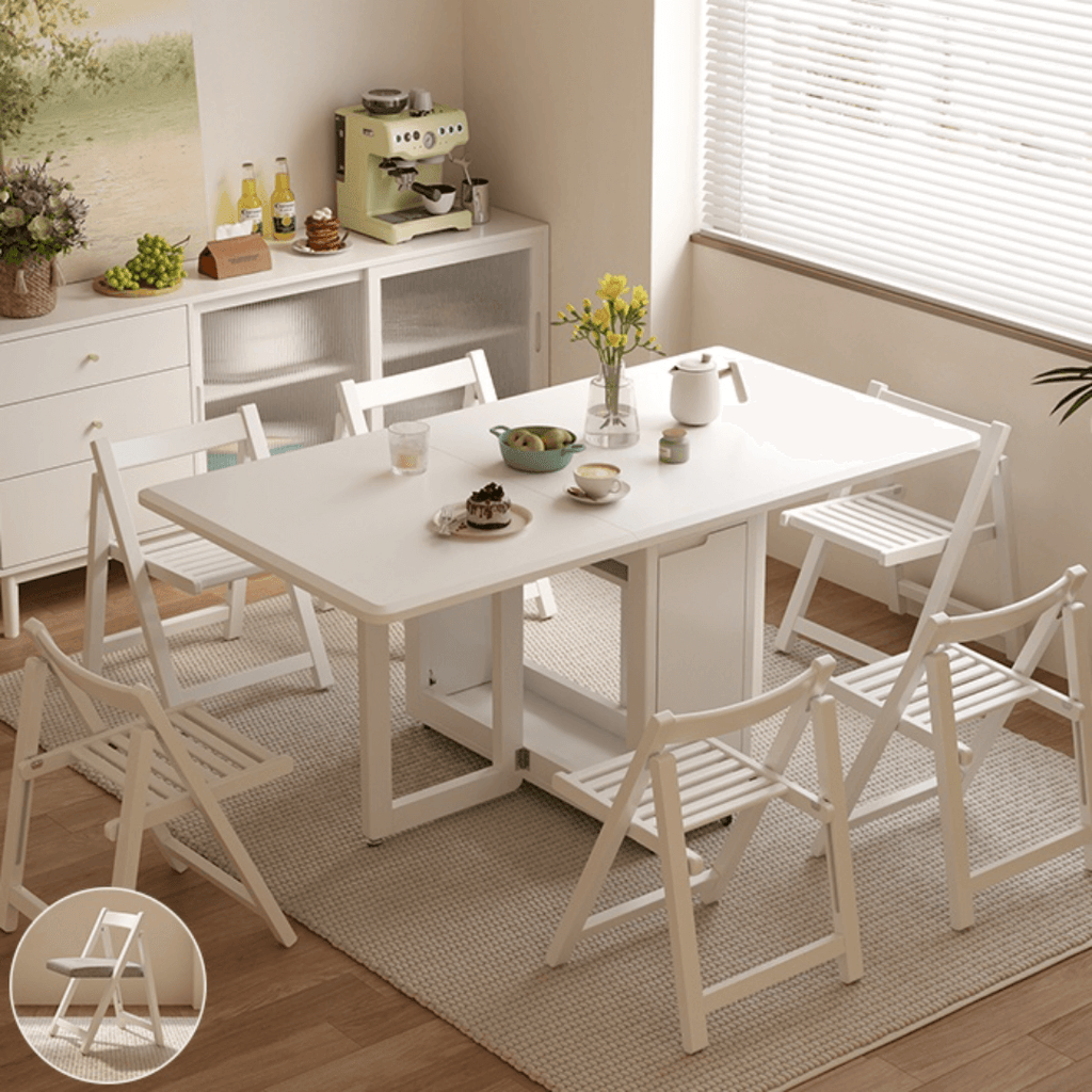 Folding dining table with storage, space-saving and multi-purpose design for small spaces