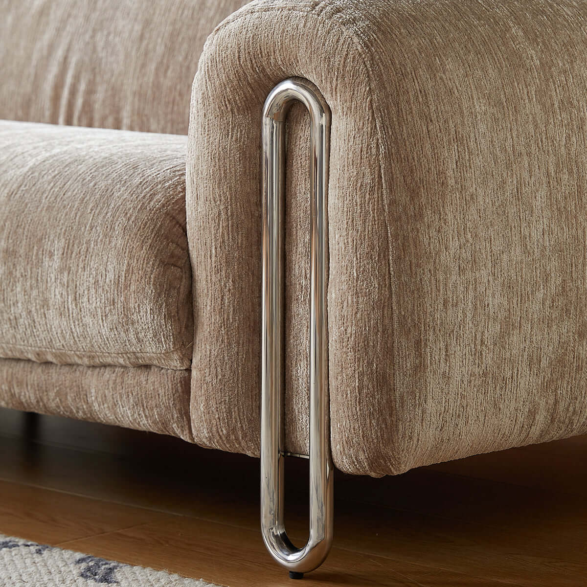 Contemporary chenille lounge sofa featuring a removable couch cover for easy cleaning