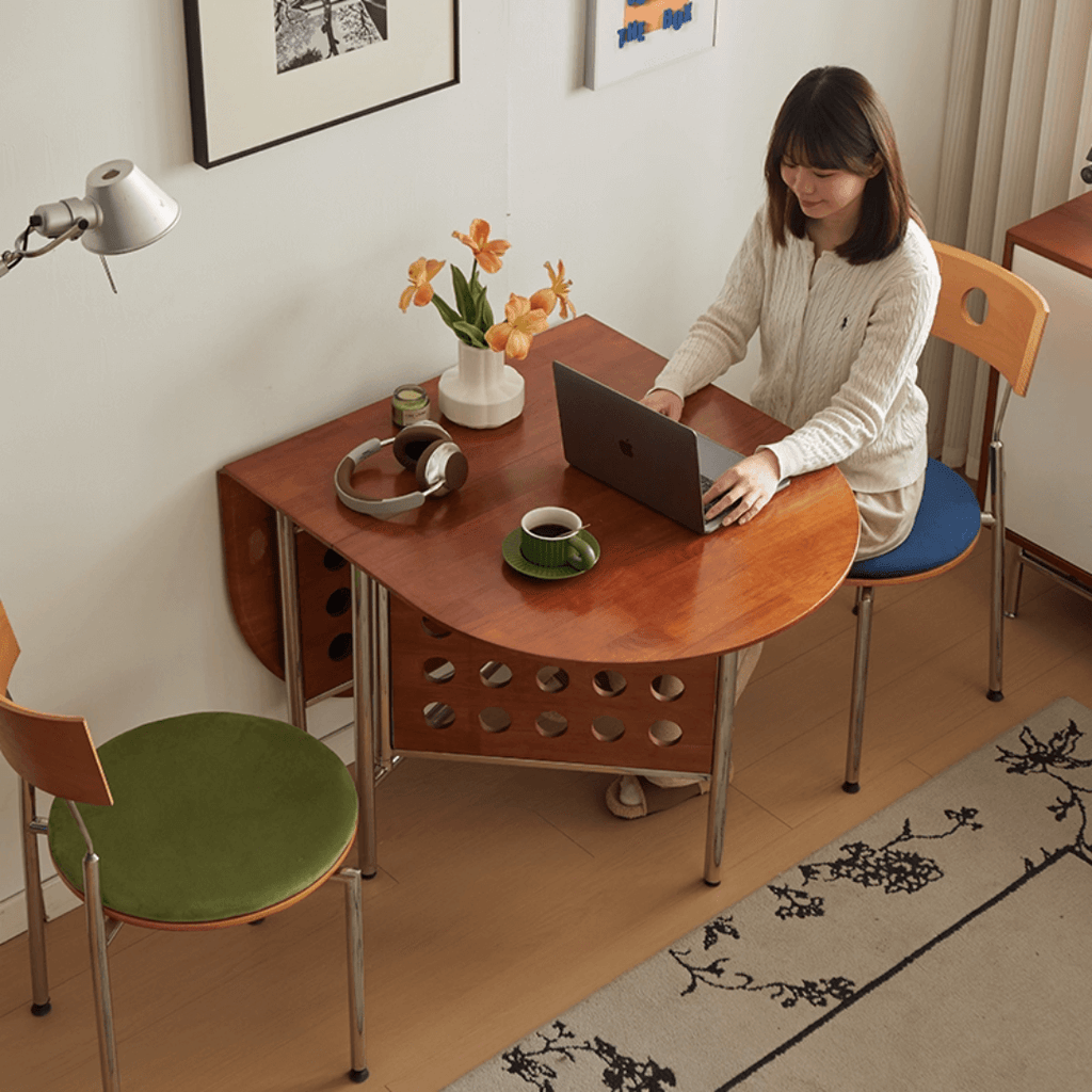 Retro-style dining table with smooth edges, perfect for family meals and work