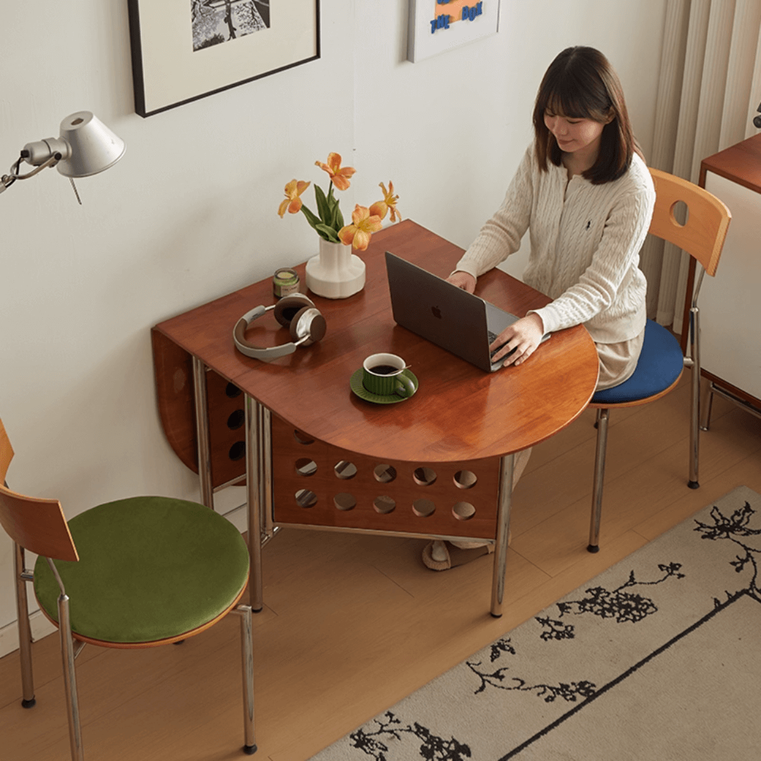 Retro-style dining table with smooth edges, perfect for family meals and work