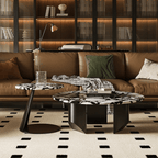 Round terrazzo coffee table set with black and white pattern, perfect for modern living rooms main product image