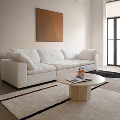 Japandi Round Coffee Table - Beige Travertine & Premium Wood