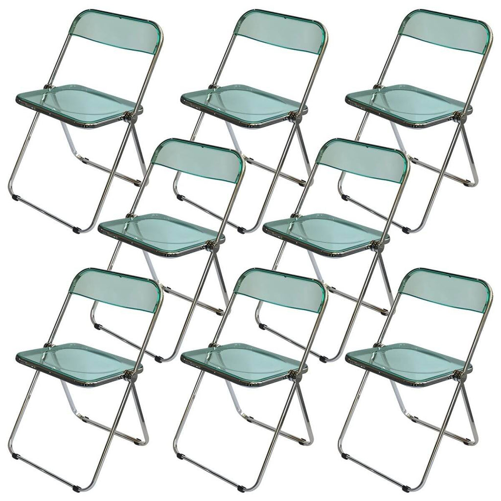 Contemporary acrylic folding armless chair with open back, ideal for dining rooms