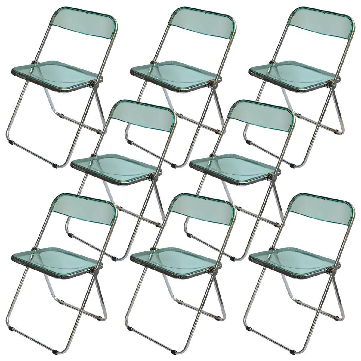 Contemporary acrylic folding armless chair with open back, ideal for dining rooms