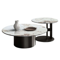 Black & Gold Round Nesting Coffee Table with Sintered Stone Top