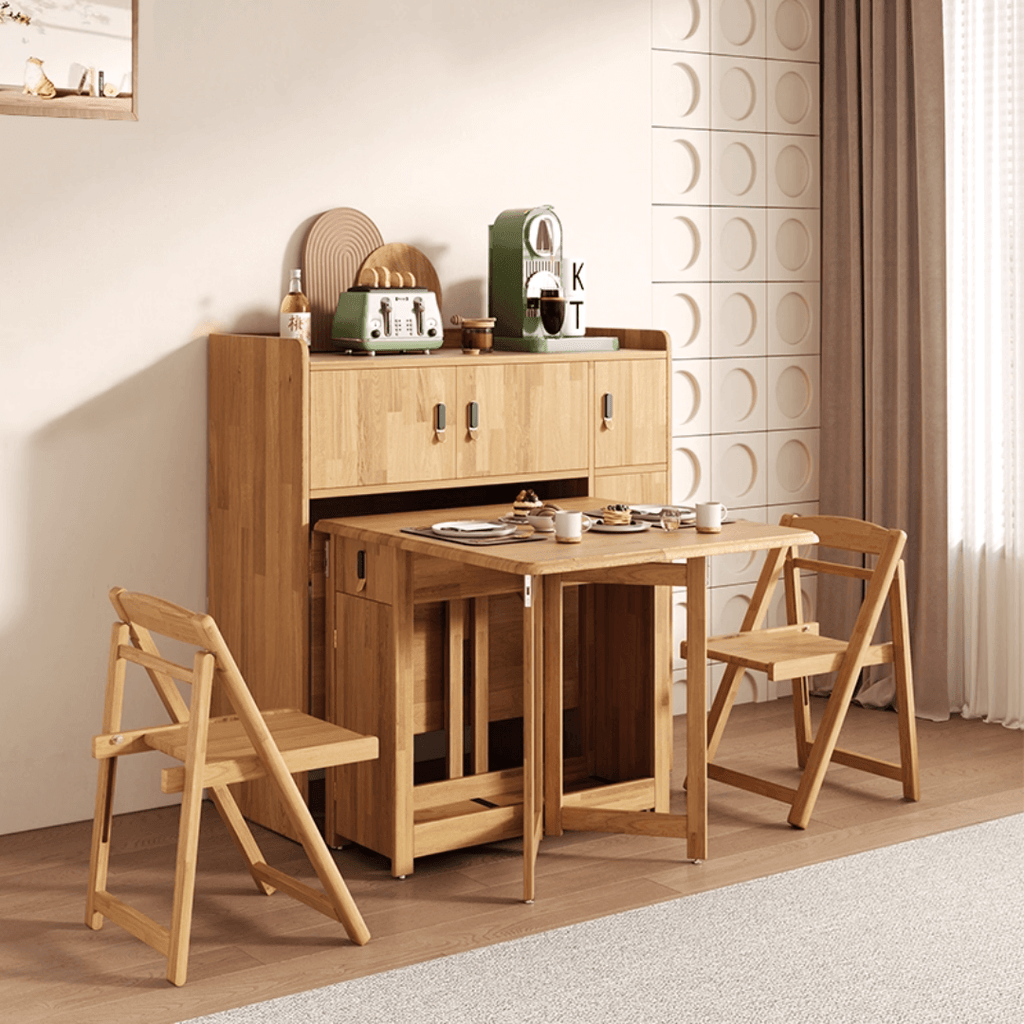 Scandinavian-inspired folding table designed to save space, ideal for family meals and gatherings