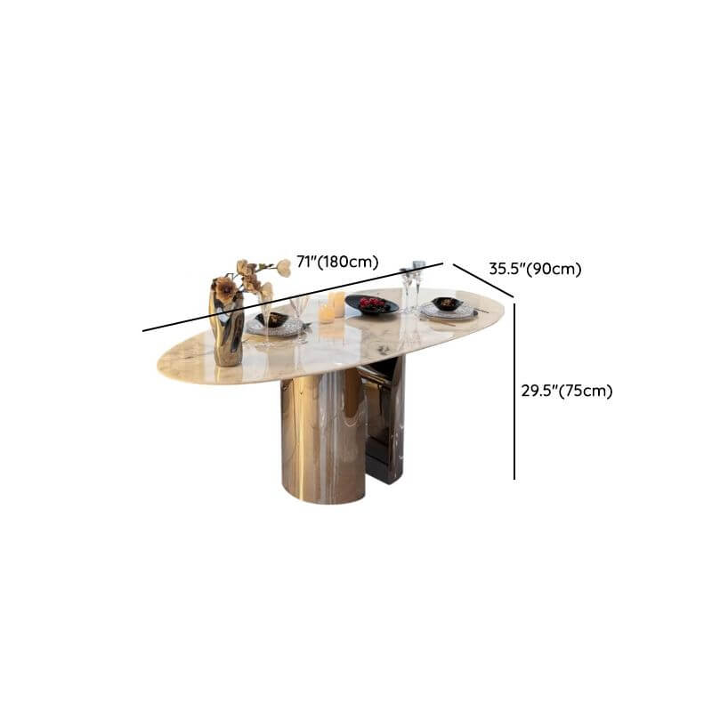 Oblong marble dining table with white Art Deco style and fixed legs