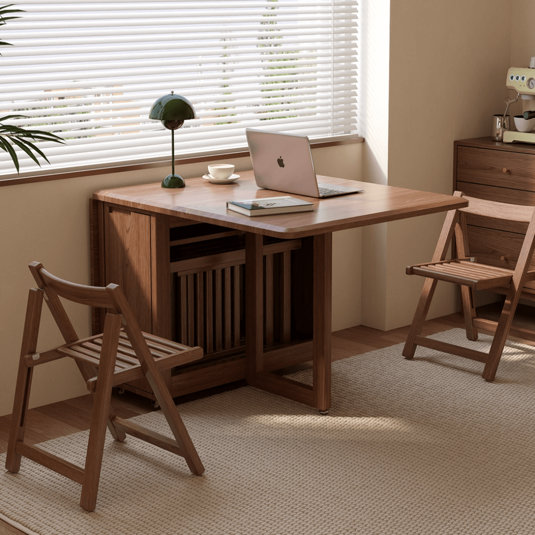 Folding dining table with storage, space-saving and multi-purpose design for small spaces