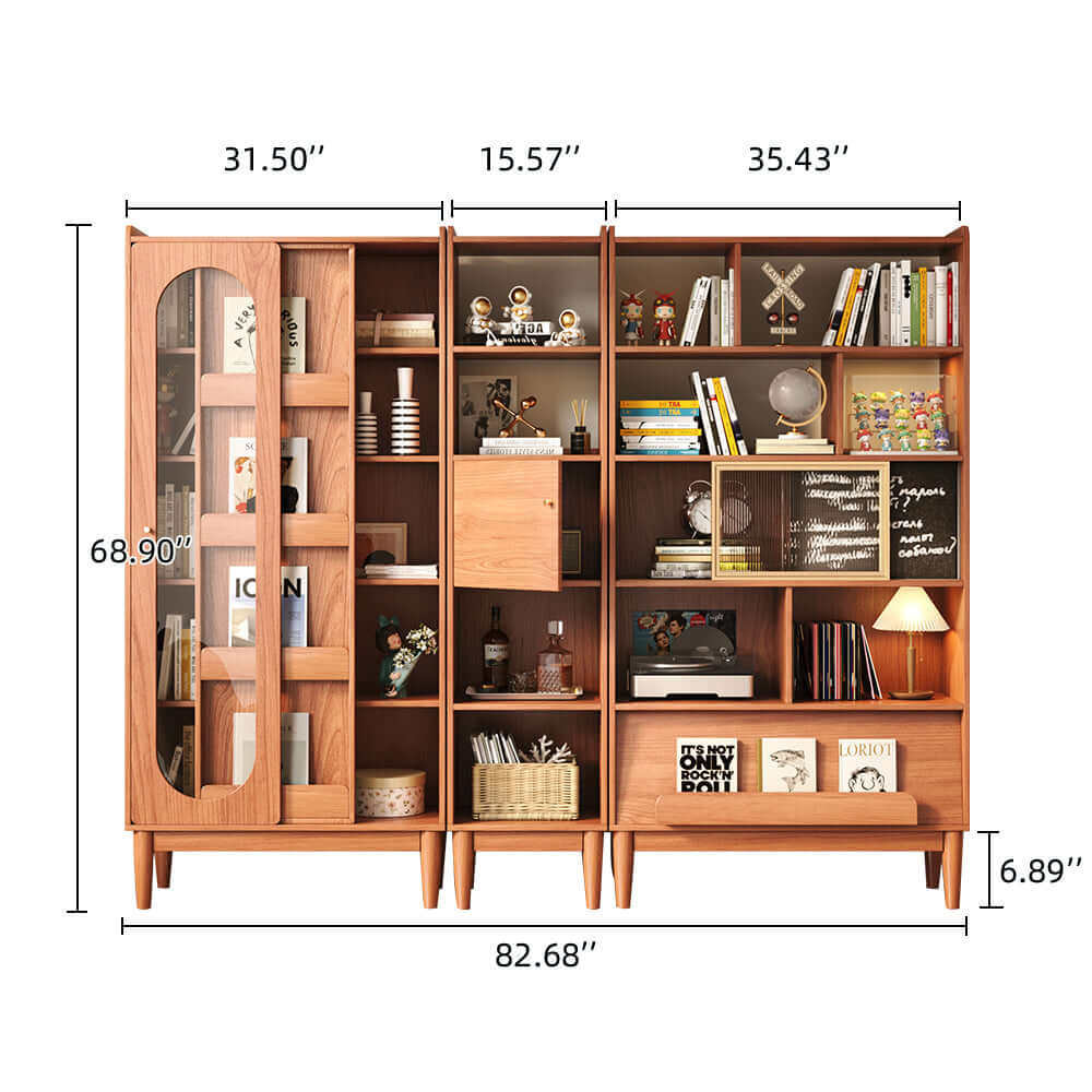 Multifunctional wooden bookcase combo with storage and display cabinet features