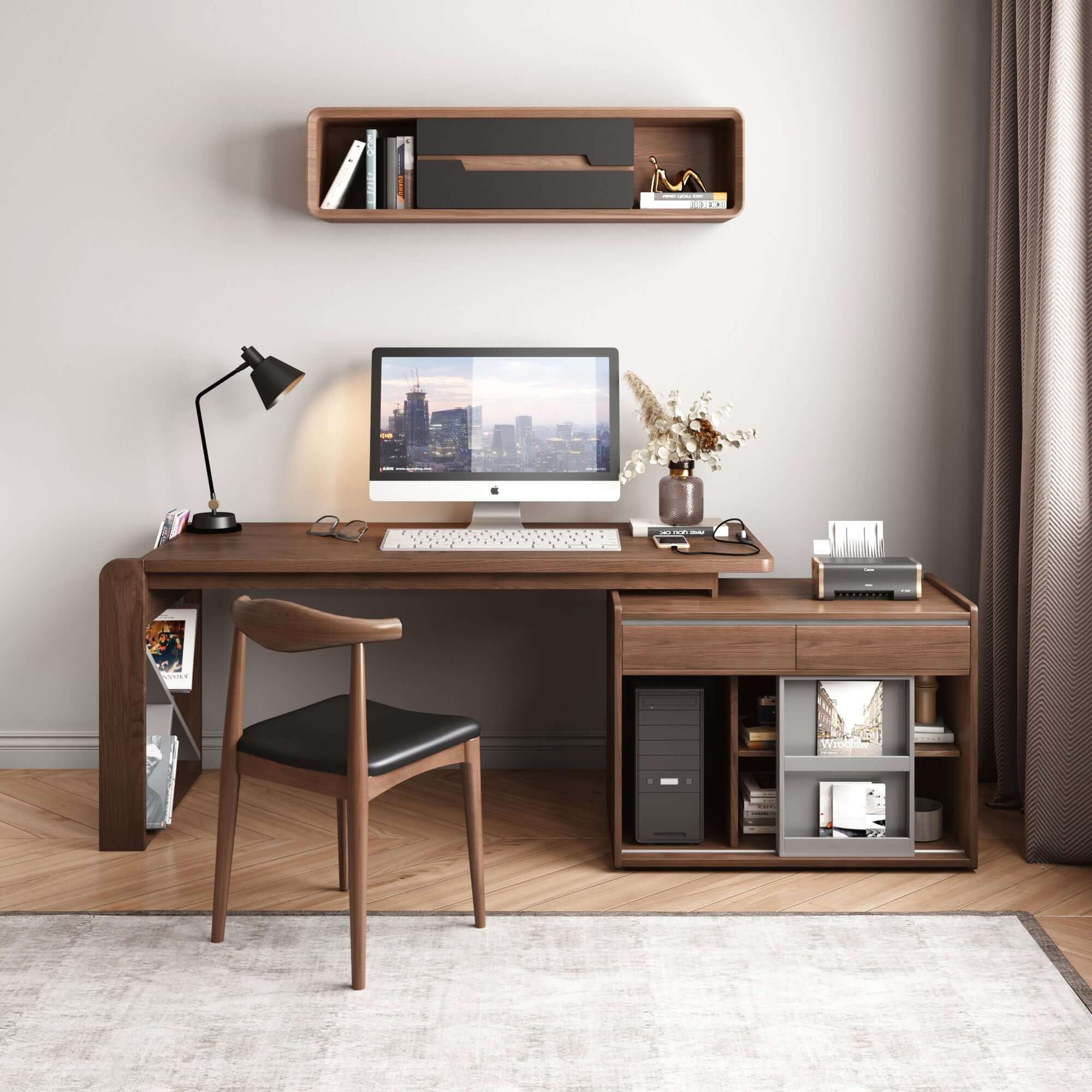 Modern home office table desk cabinet with spacious storage and sleek design
