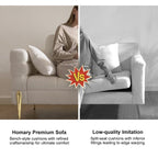 Modern white boucle upholstered fluted 3-seater sofa with pillow for living room seating