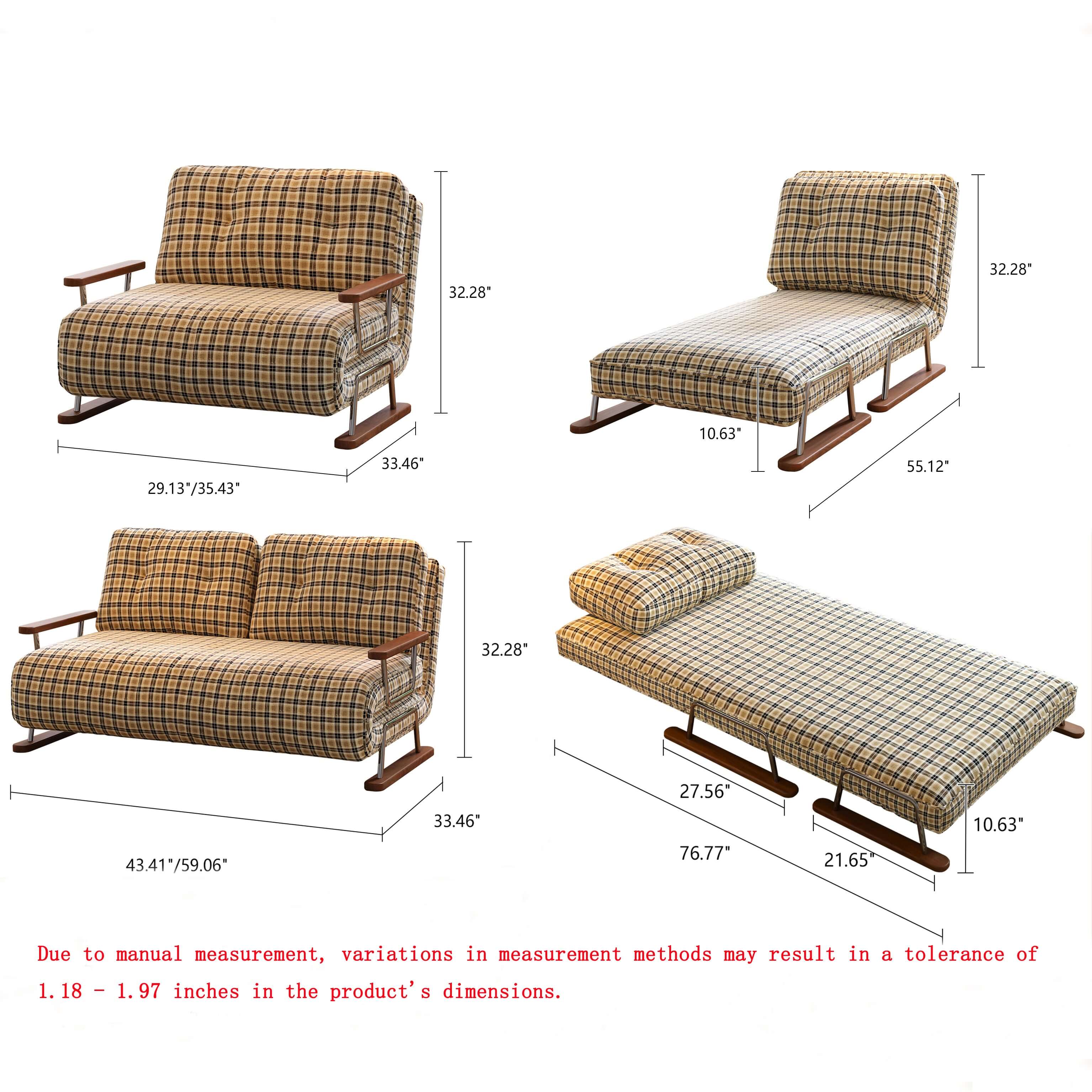 Cocochairs Checkered Sleeper Sofa – 4-in-1 Convertible Folding Chair Bed for Small Spaces