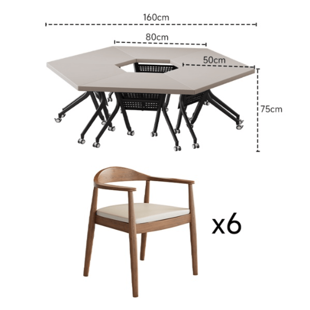 Solid wood multifunctional meeting table with geometric design and movable wheels