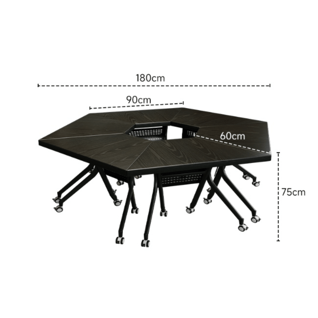 Black folding conference table with 360-degree casters for flexible workspace setups
