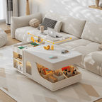 Cream lift-top coffee table with smart storage and easy mobility for modern living rooms