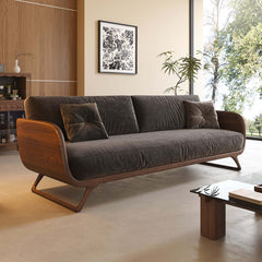 Cocochairs Modern Walnut Solid Wood Straight Sofa – Removable Cushions, Mid-Century 3-Seater Couch for Living Room