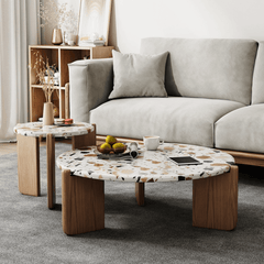 Nordic-Inspired Terrazzo Coffee Table - Unique Round Design with Quality Wooden Legs