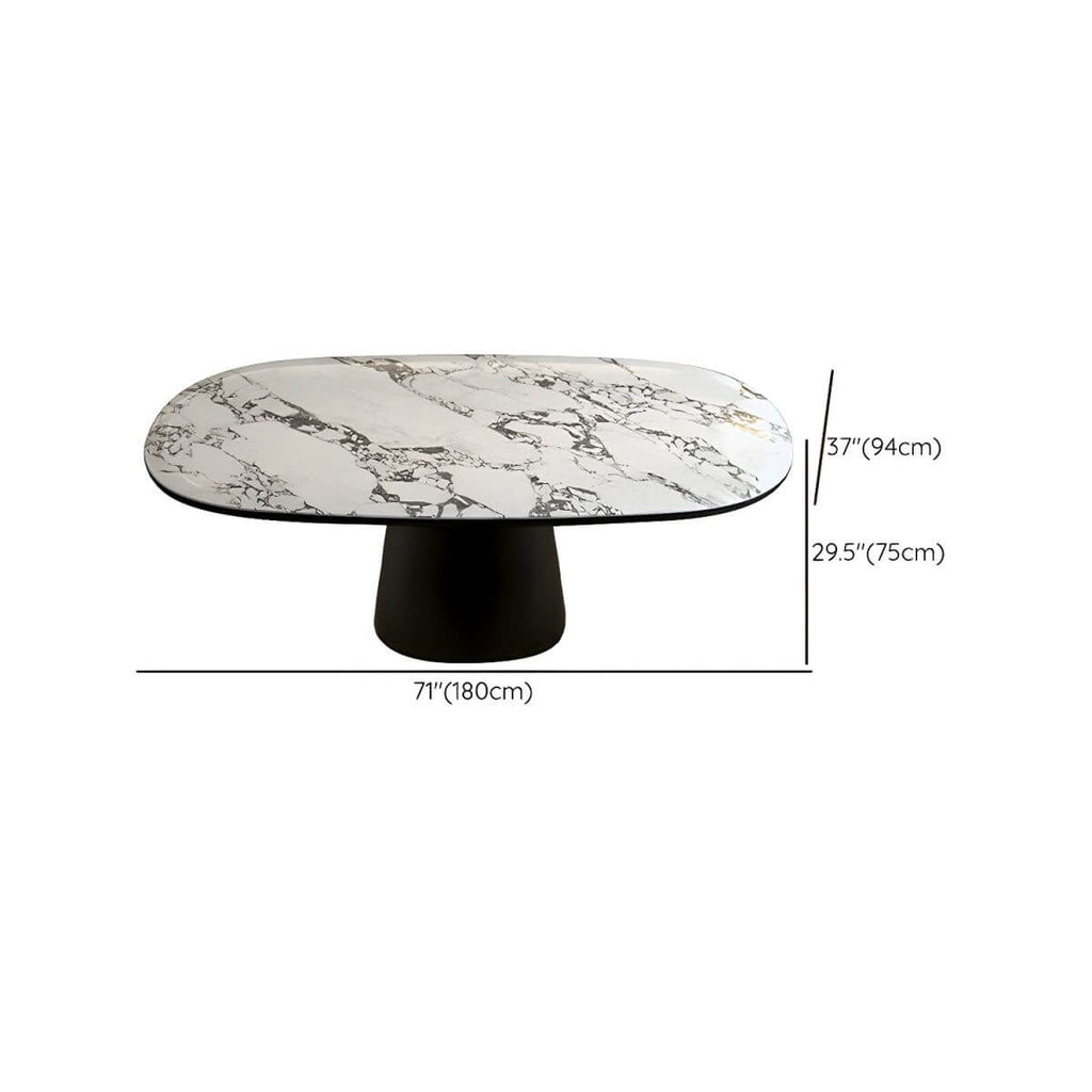 Oval black and white marble kitchen dining table with wooden base