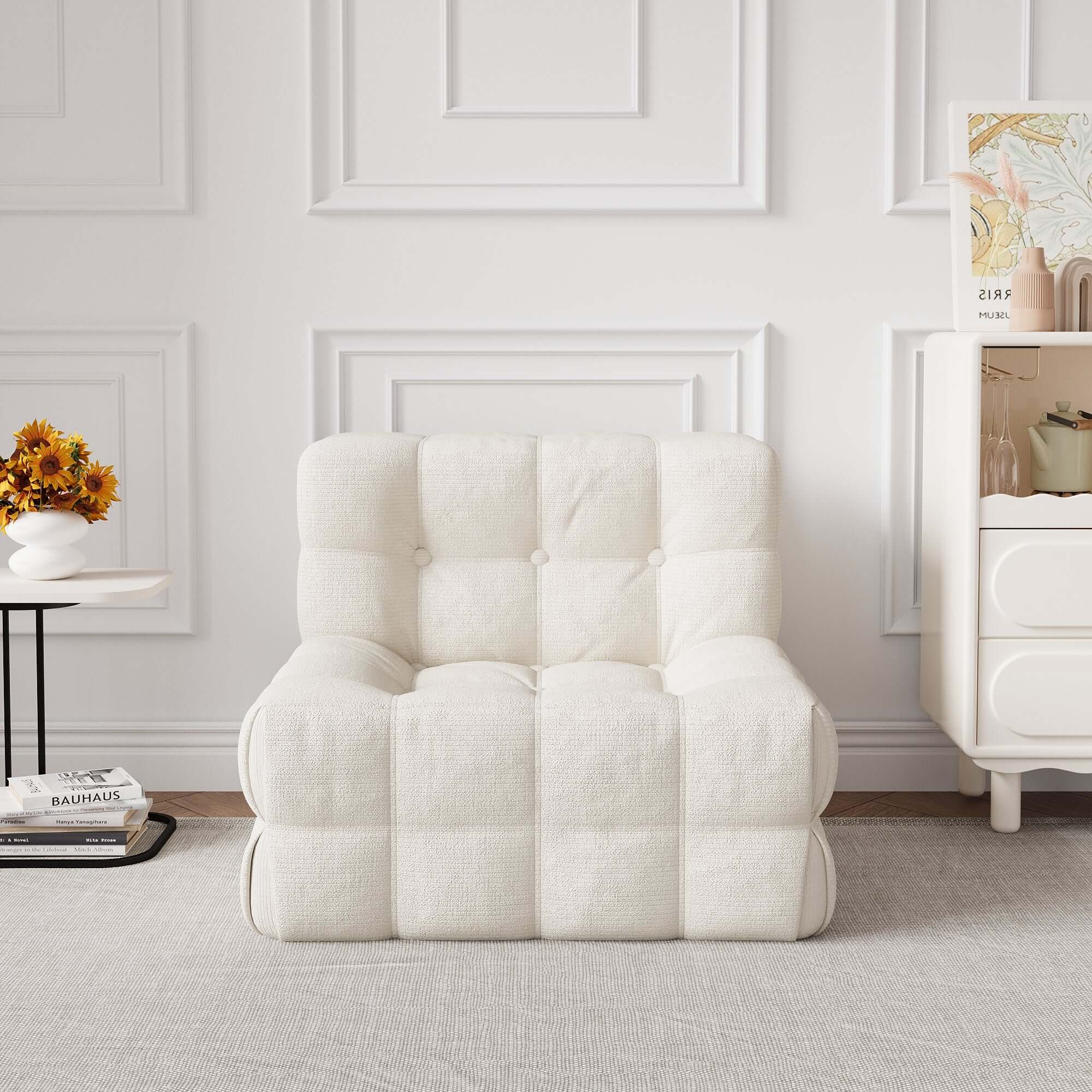 Comfortable tufted corduroy bean bag chair with soft upholstery, perfect for lazy lounging