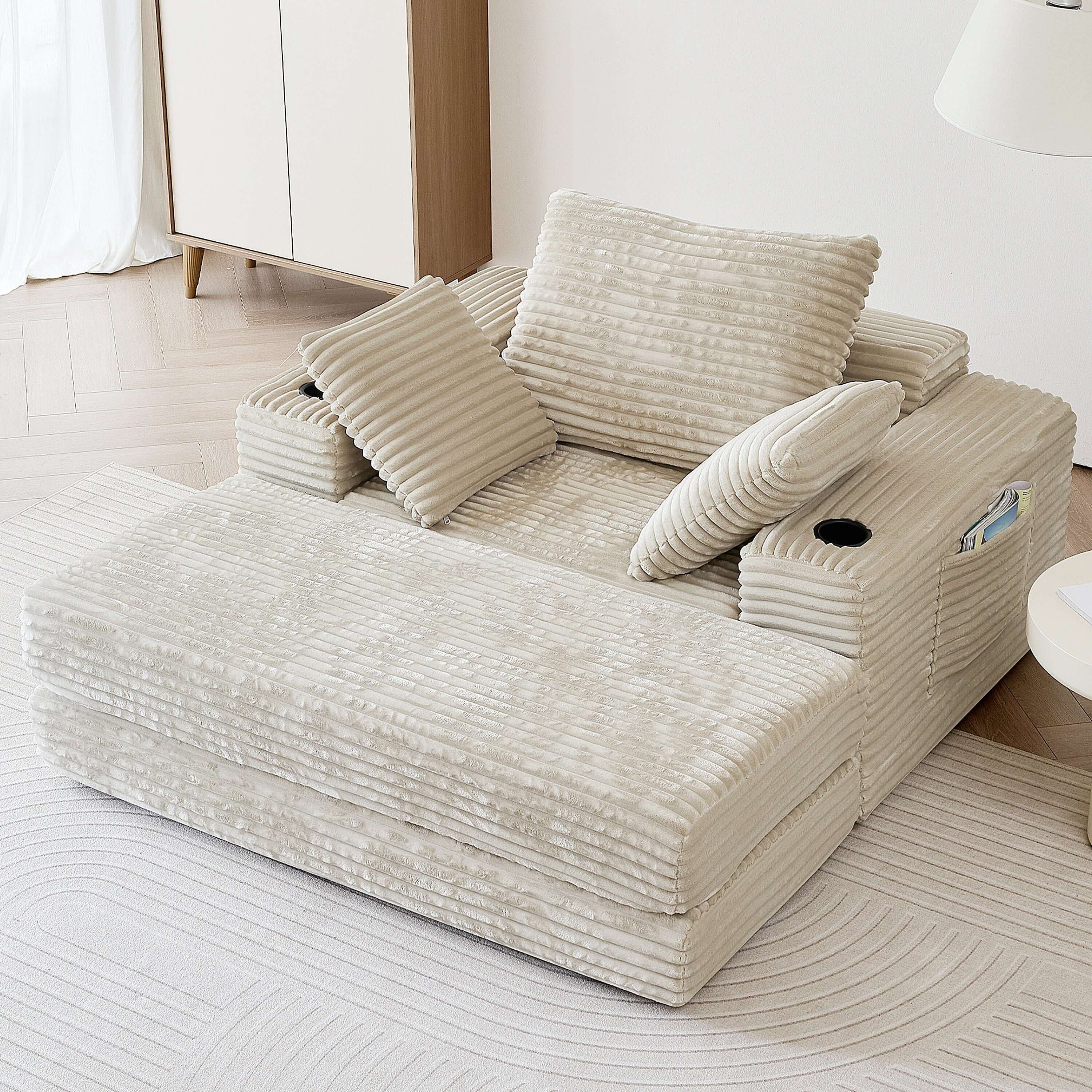 Modern oversize chaise lounge sofa bed measuring 53.5 inches, perfect for stylish living spaces